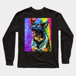 Abstract Colour Splash Dog Oil Painting Long Sleeve T-Shirt